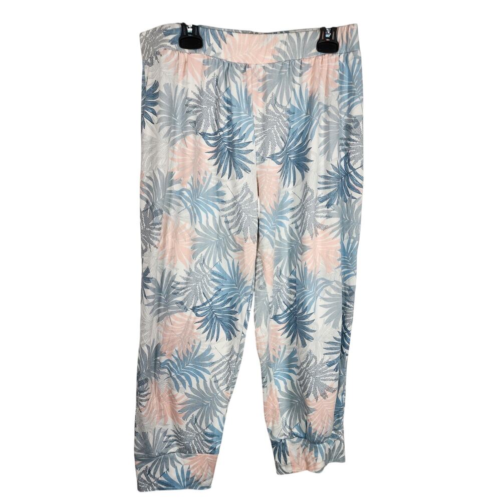 Tahari Womens Jogger Pants Medium Palm Leaf Loungewear Pajama Beach Soft Light